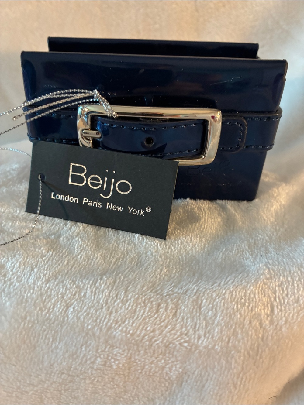 Beijo Glossy Royal Blue Mini Phone Holder/Card Holder with Silver Buckle. NWT